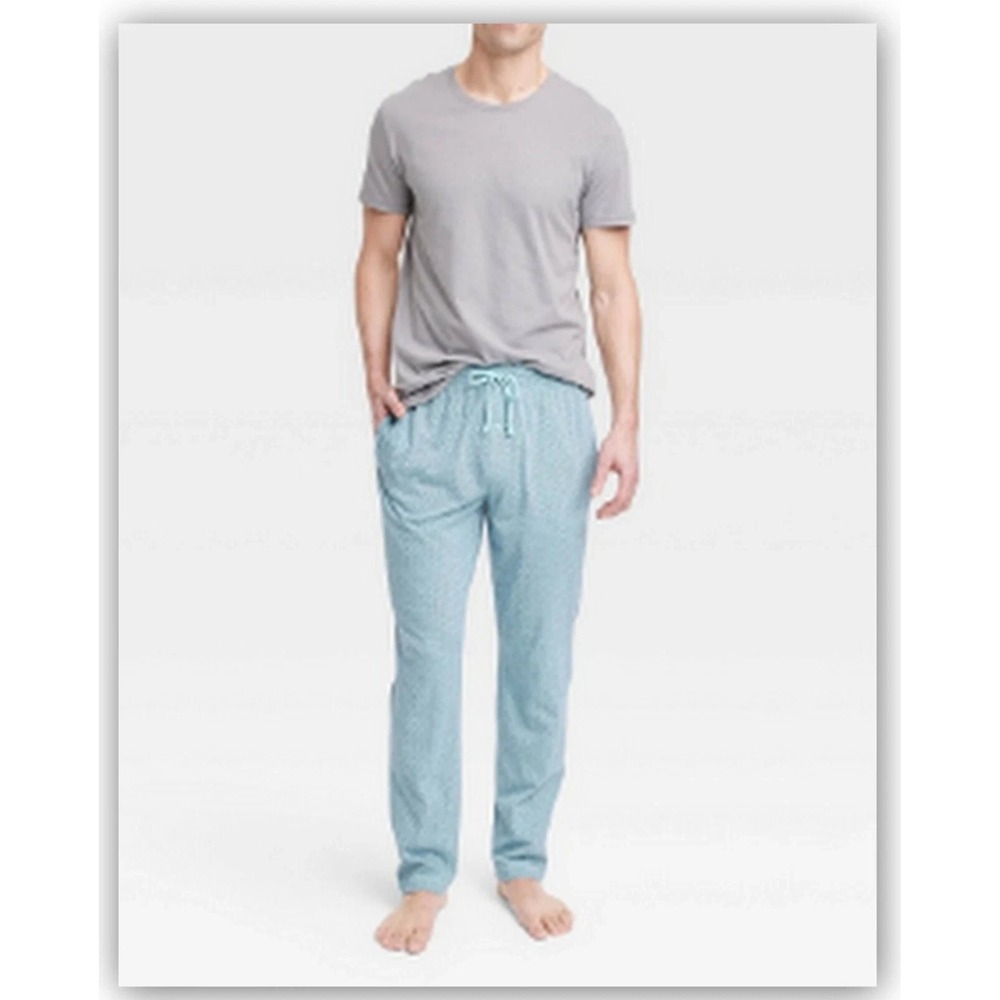 Men's Sand Wash Turquoise pant Gray Crew T-shirt Pajama Set - Goodfellow Large